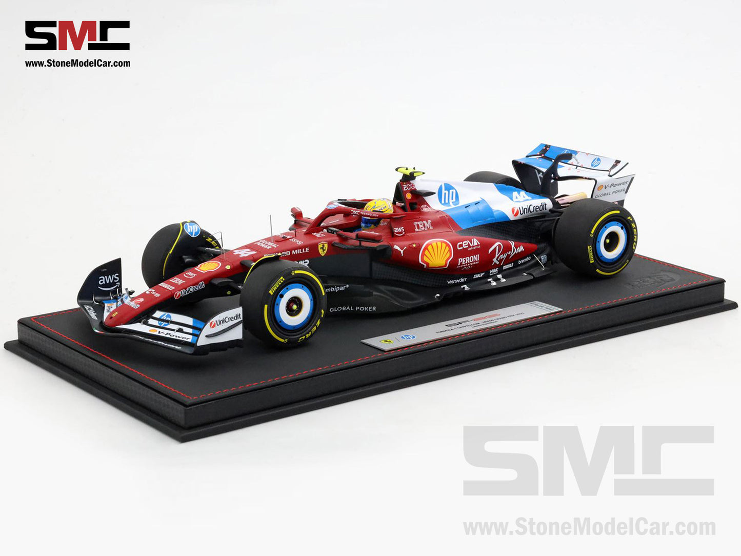 Ferrari F1 SF-25 #44 Lewis Hamilton Miami GP 2025 Special Livery BBR 1:18 with Leather Base