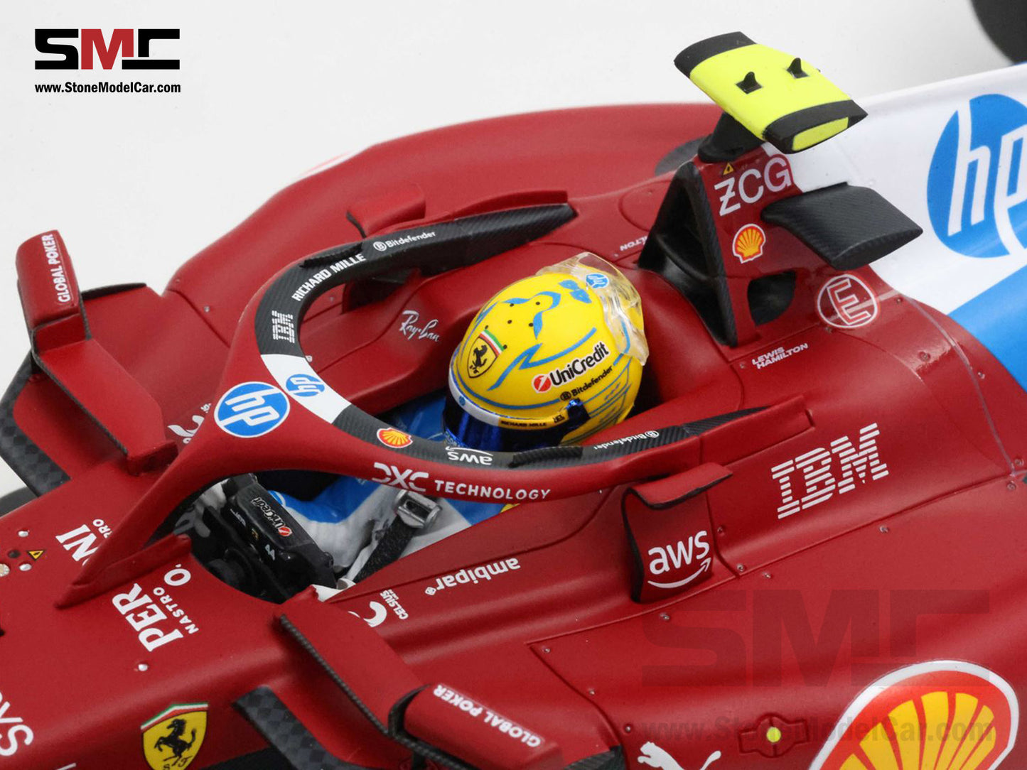 Ferrari F1 SF-25 #44 Lewis Hamilton Miami GP 2025 Special Livery BBR 1:18 with Leather Base