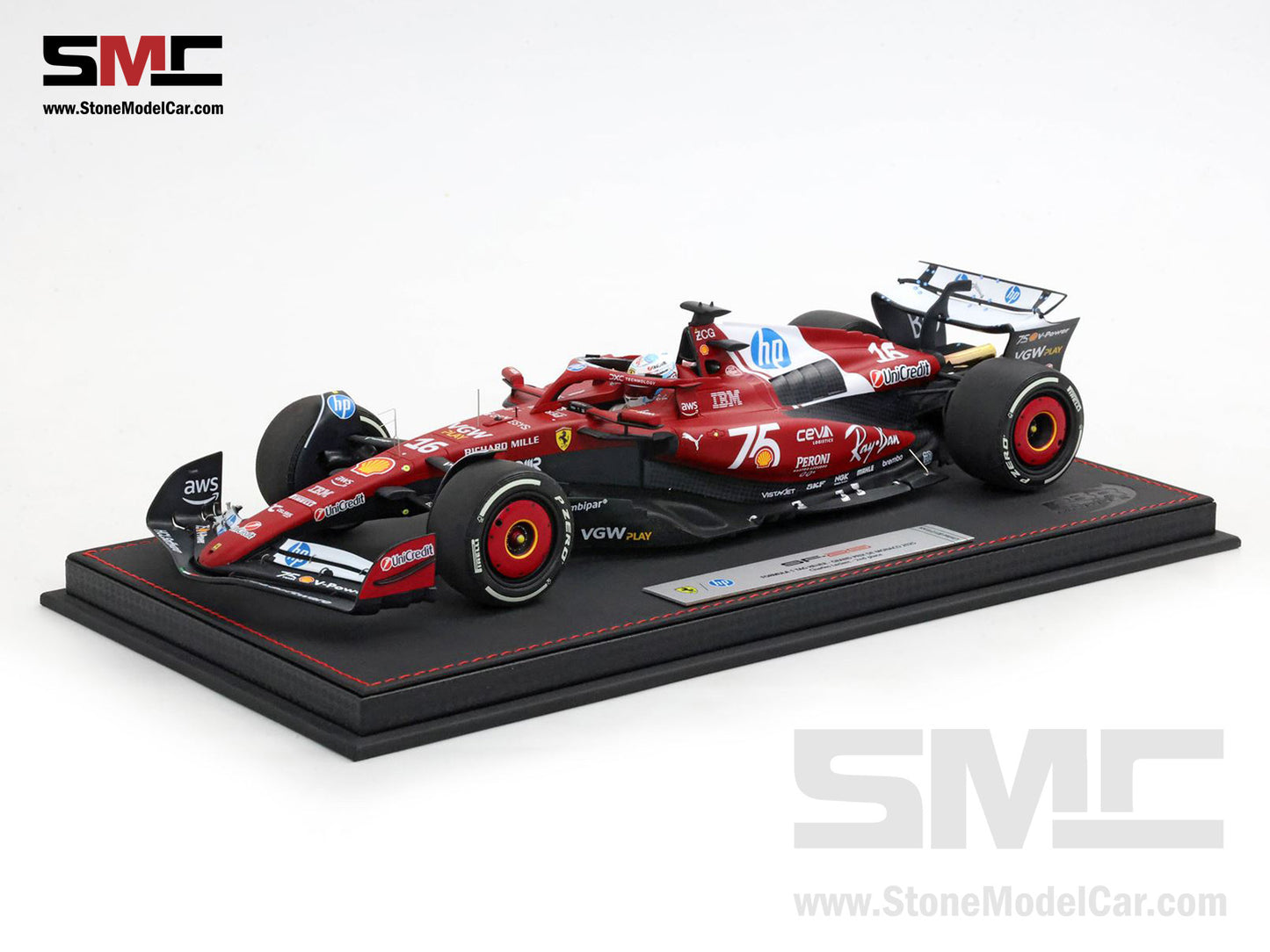 [Pre-Order] Ferrari F1 SF-25 #16 Charles Leclerc Monaco GP 2025 Shell Special Livery BBR 1:18 with Leather Base