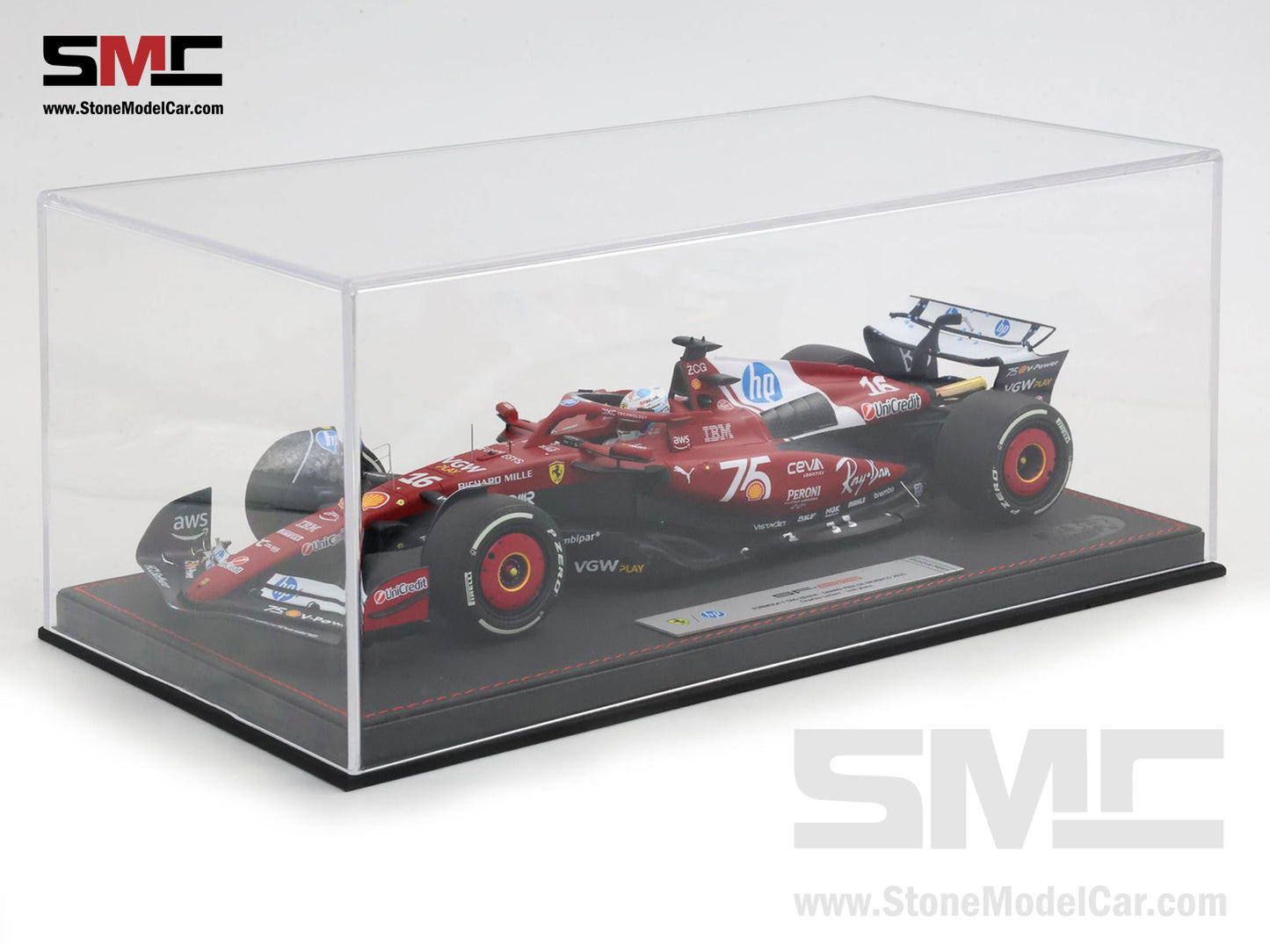 [Pre-Order] Ferrari F1 SF-25 #16 Charles Leclerc Monaco GP 2025 Shell Special Livery BBR 1:18 with Leather Base