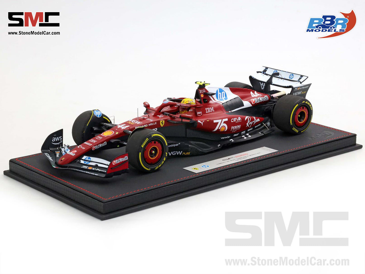 Ferrari F1 SF-25 #44 Lewis Hamilton Monaco GP 2025 Shell Special Livery BBR 1:18 with Leather Base