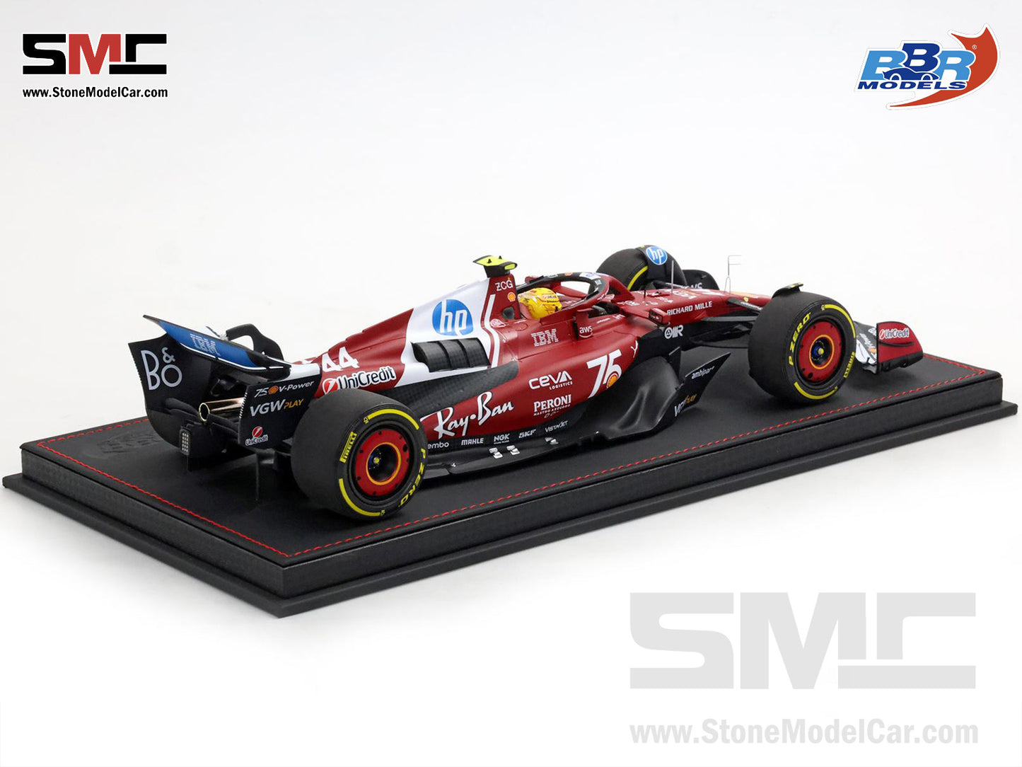 Ferrari F1 SF-25 #44 Lewis Hamilton Monaco GP 2025 Shell Special Livery BBR 1:18 with Leather Base