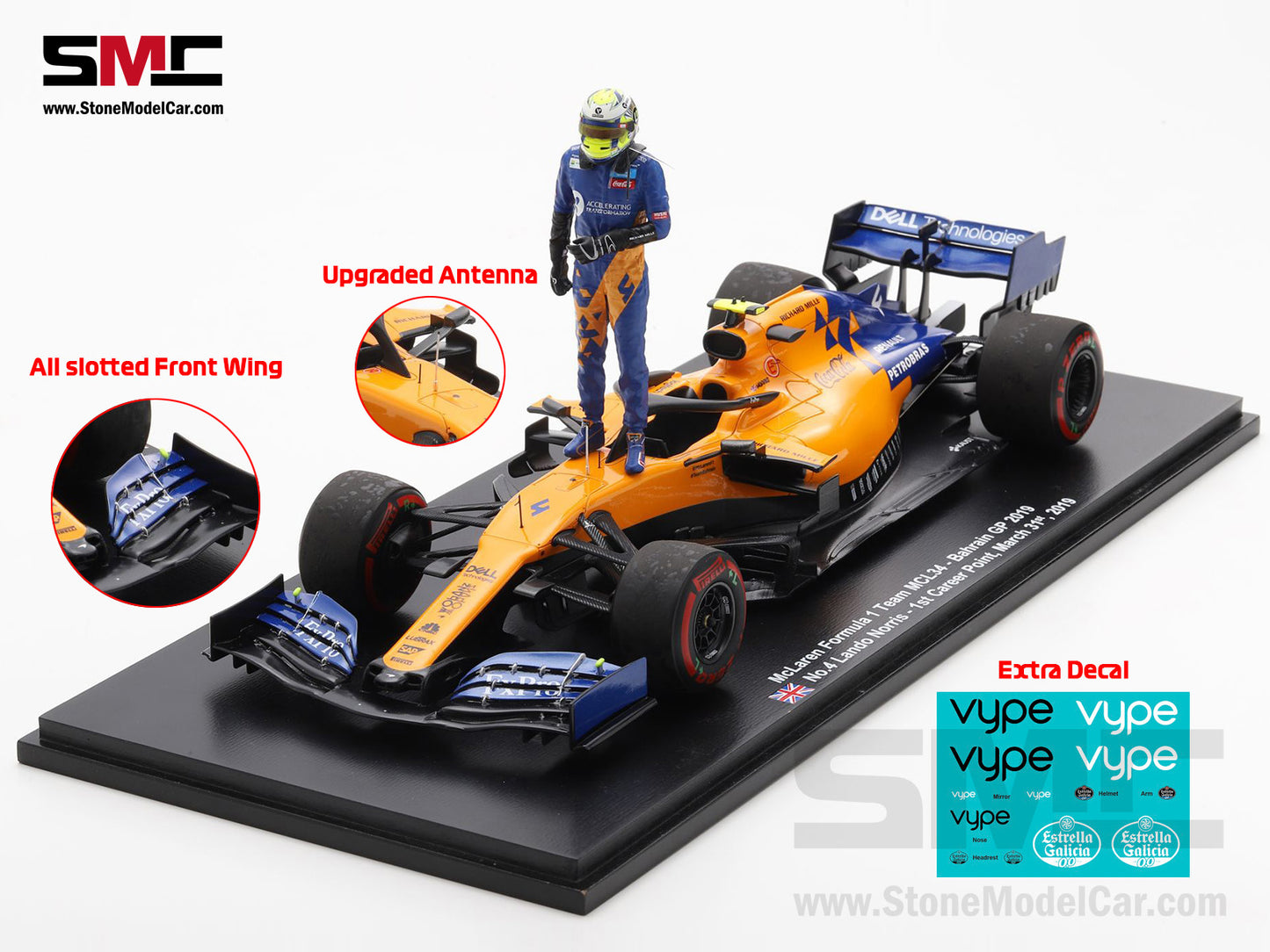 [Pre-Order] McLaren F1 MCL34 #4 Lando Norris Bahrain GP 2019 1st Career Point 1:18 Spark Figure Special Edition