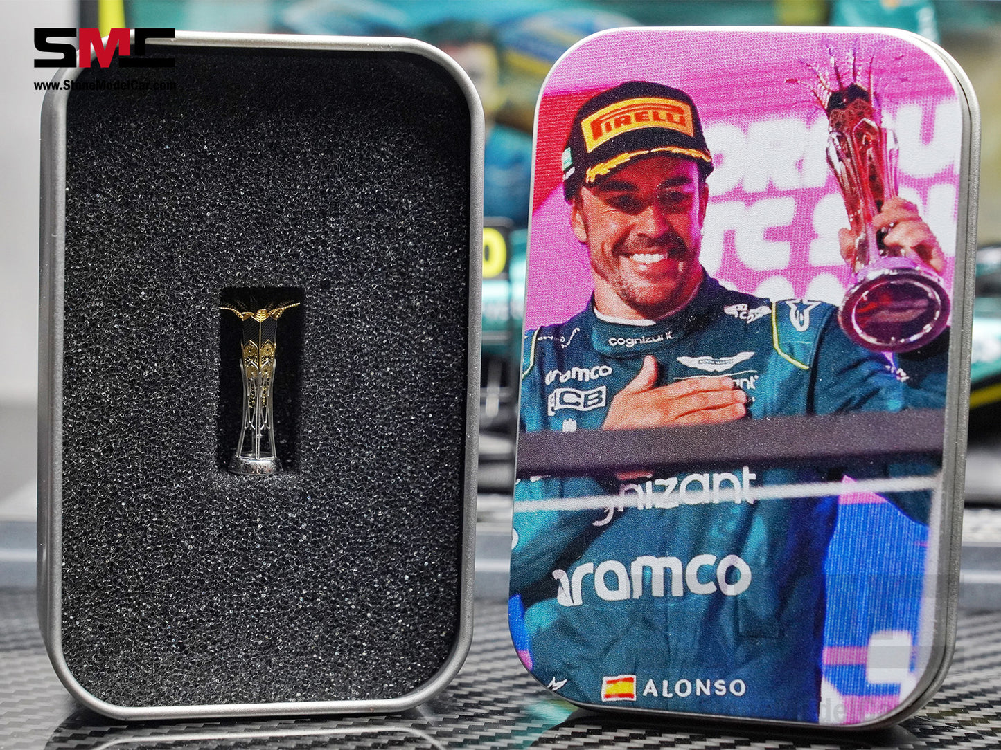 Aston Martin F1 AMR23 #14 Fernando Alonso Saudi Arabian GP 100th Career Podium 2023 1:18 Spark Figure Edition