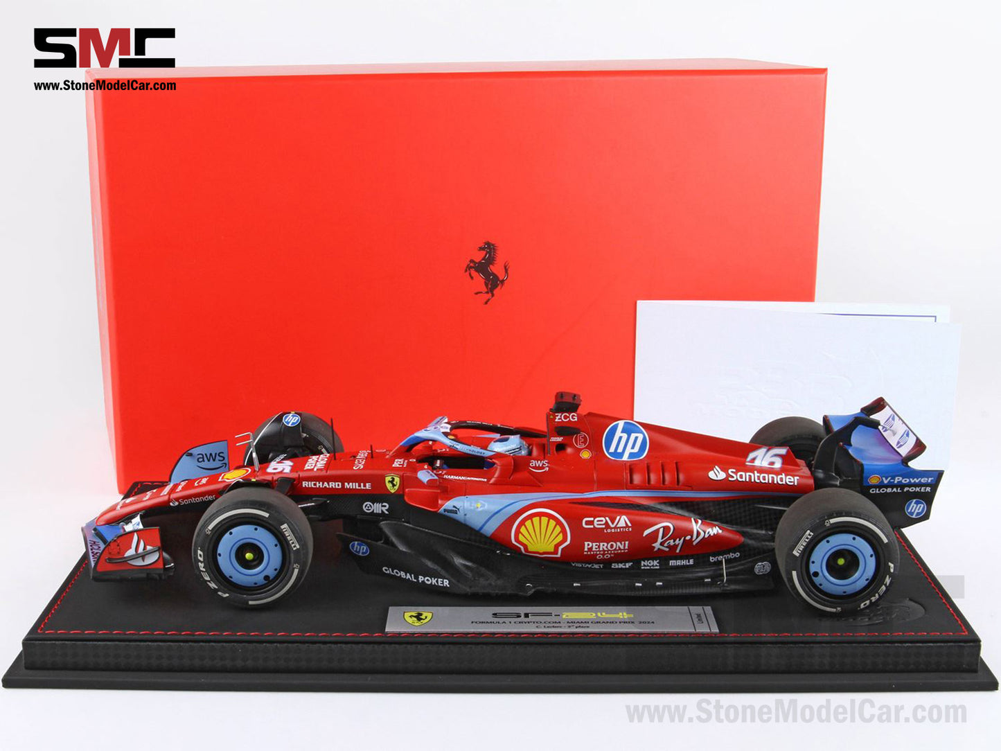[Pre-Order] Ferrari F1 SF-24 #16 Charles Leclerc USA Miami GP 2024 BBR 1:18 with Leather Base