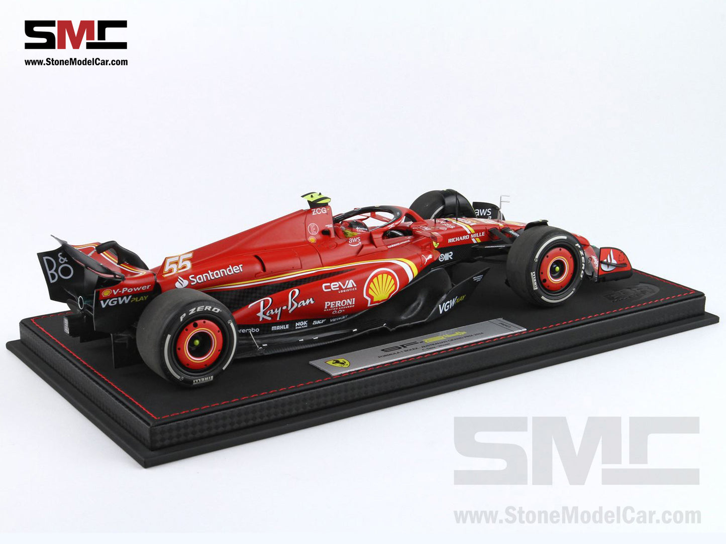 [Pre-Order] Ferrari F1 SF-24 #55 Carlos Sainz Australia GP Winner 2024 BBR 1:18 with Leather Base