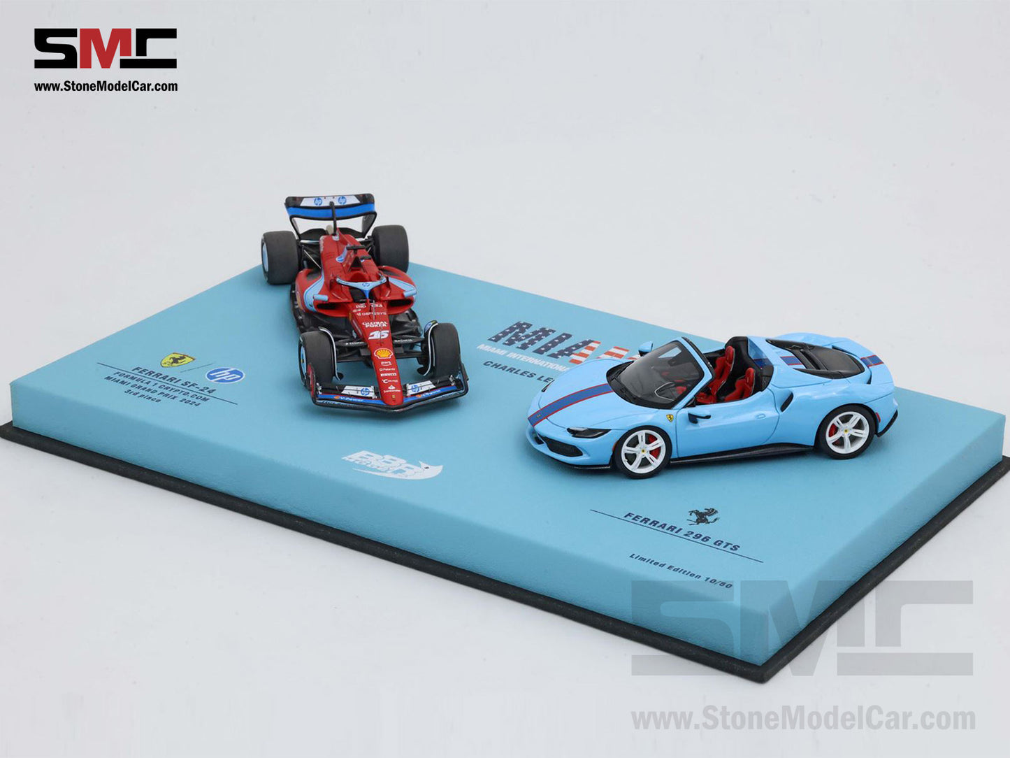 Ferrari F1 SF-24 & 296 GTS #16 Charles Leclerc USA Miami GP 2024 2x Car Set BBR 1:43 BBRC268ASET