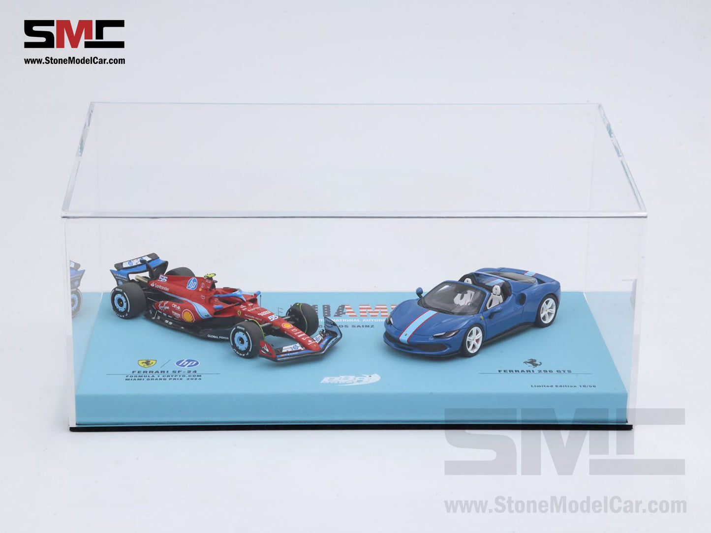 Ferrari F1 SF-24 & 296 GTS #55 Carlos Sainz USA Miami GP 2024 2x Car Set BBR 1:43 BBRC268BSET