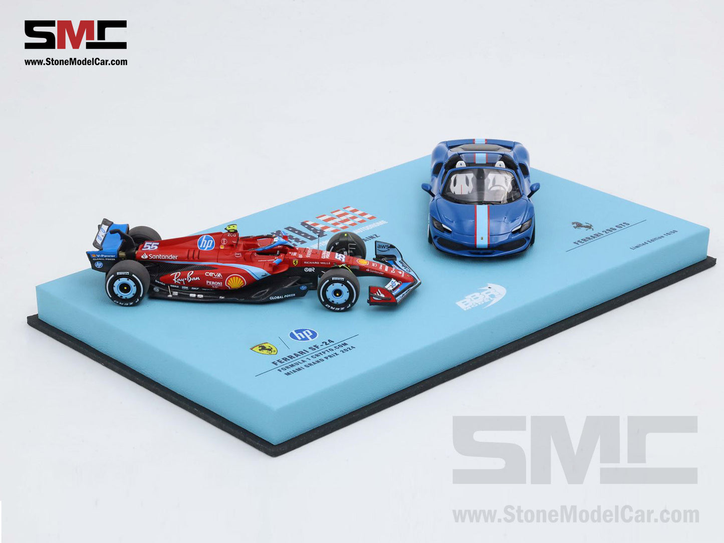 Ferrari F1 SF-24 & 296 GTS #55 Carlos Sainz USA Miami GP 2024 2x Car Set BBR 1:43 BBRC268BSET