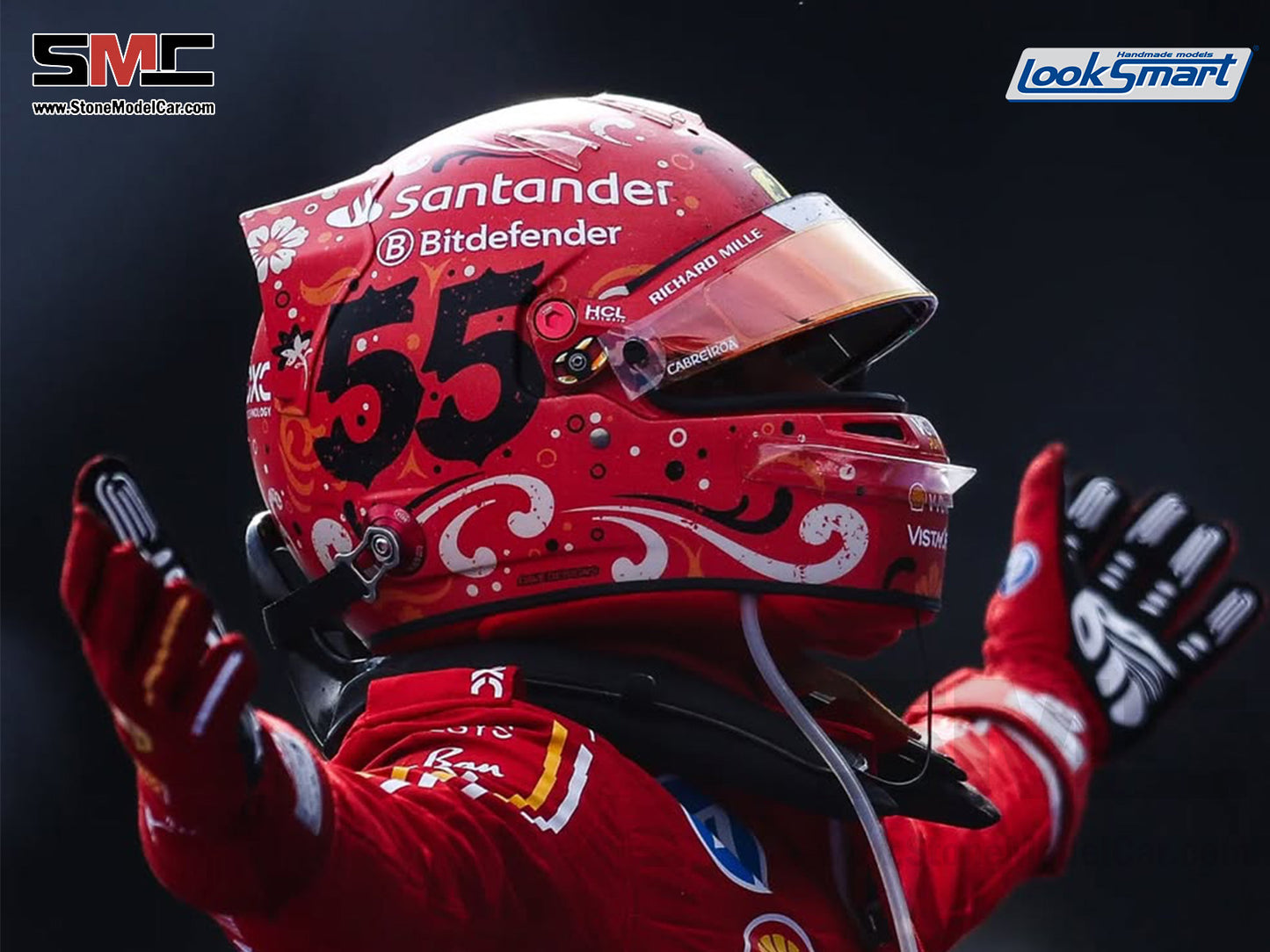 [Pre-Order] Ferrari F1 SF-24 #55 Carlos Sainz Winner Mexican GP 2024 Looksmart 1:5 Helmet