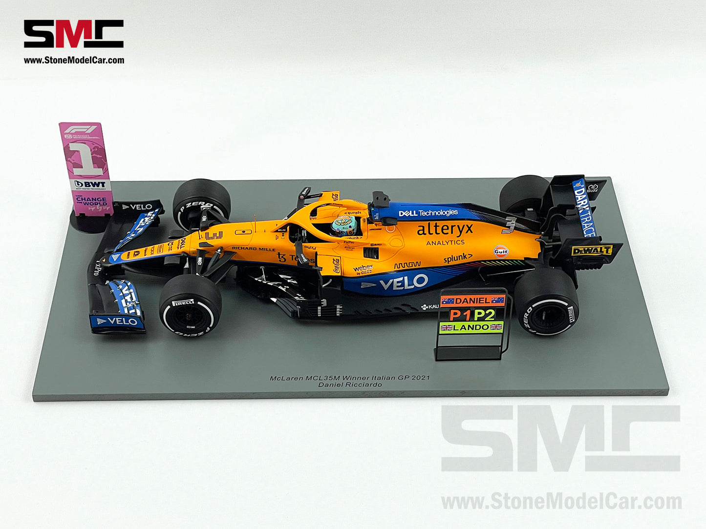 2021 Spark 1:18 Mclaren F1 MCL35M #3 Daniel Ricciardo Italy Monza Winner with VELO Decal
