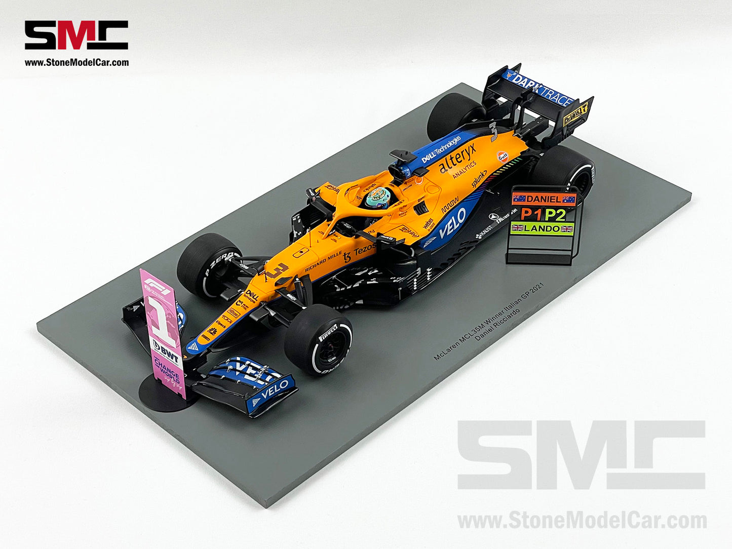 2021 Spark 1:18 Mclaren F1 MCL35M #3 Daniel Ricciardo Italy Monza Winner with VELO Decal