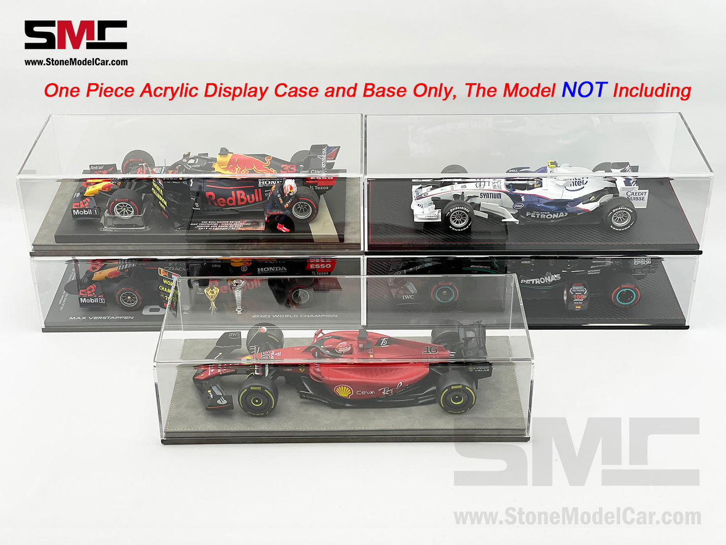 Premium Acrylic Display Cover & Show Case with Gray Eco-leather Base for 1:18 Car Models