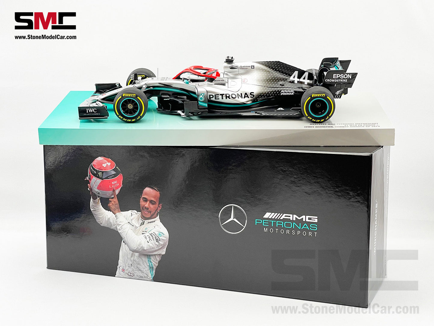 2019 World Champion Mercedes AMG F1 W10 #44 Lewis Hamilton Monaco GP 1:18 Gift Box MINICHAMPS