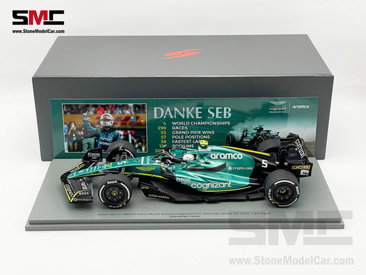 1:18 Spark Aston Martin F1 AMR22 #5 Sebastian Vettel Abu Dhabi GP 2022 Last Race