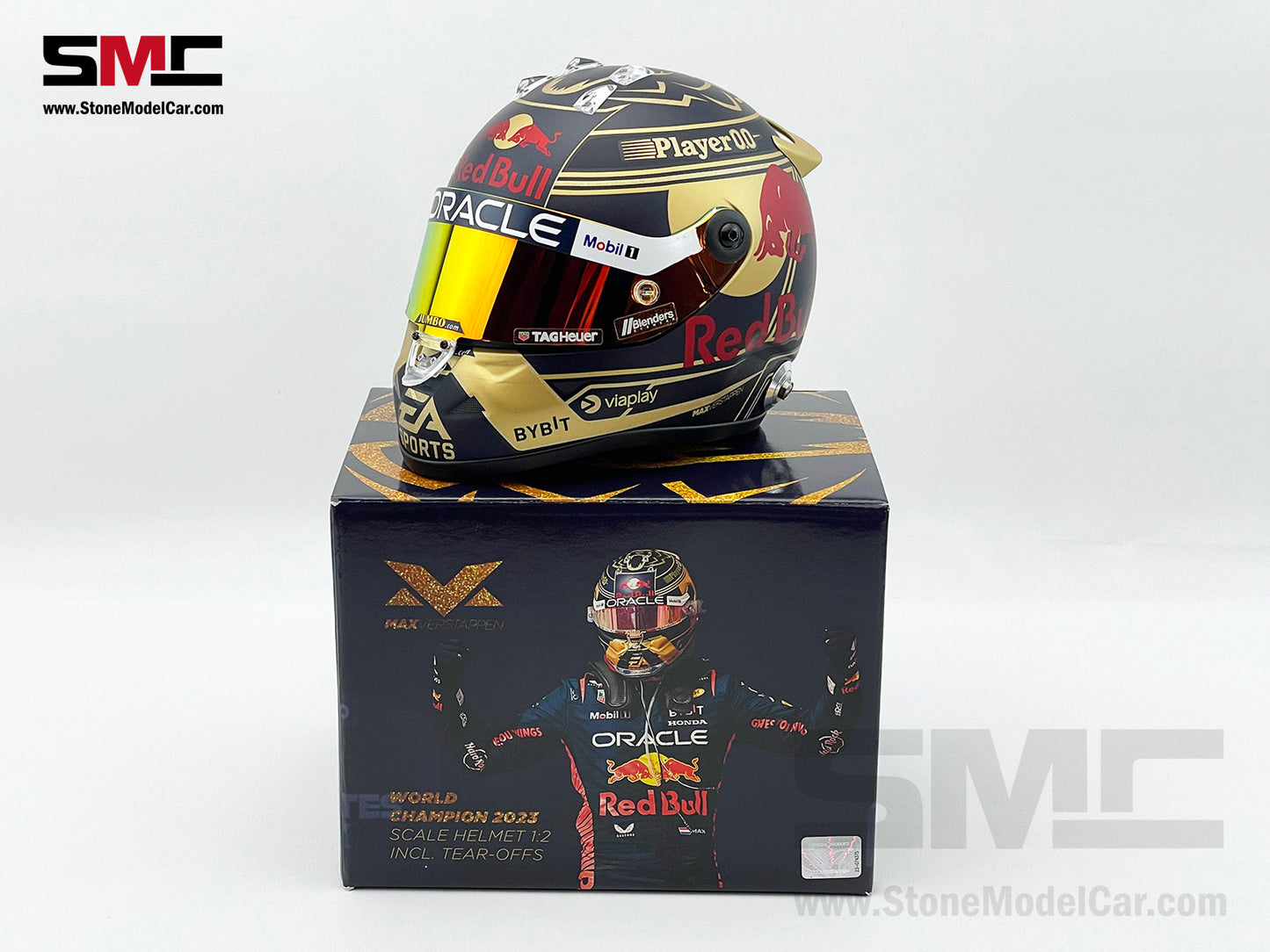 Red Bull F1 RB19 #1 Max Verstappen 3x Times World Champion 2023 Schuberth 1:2 Helmet