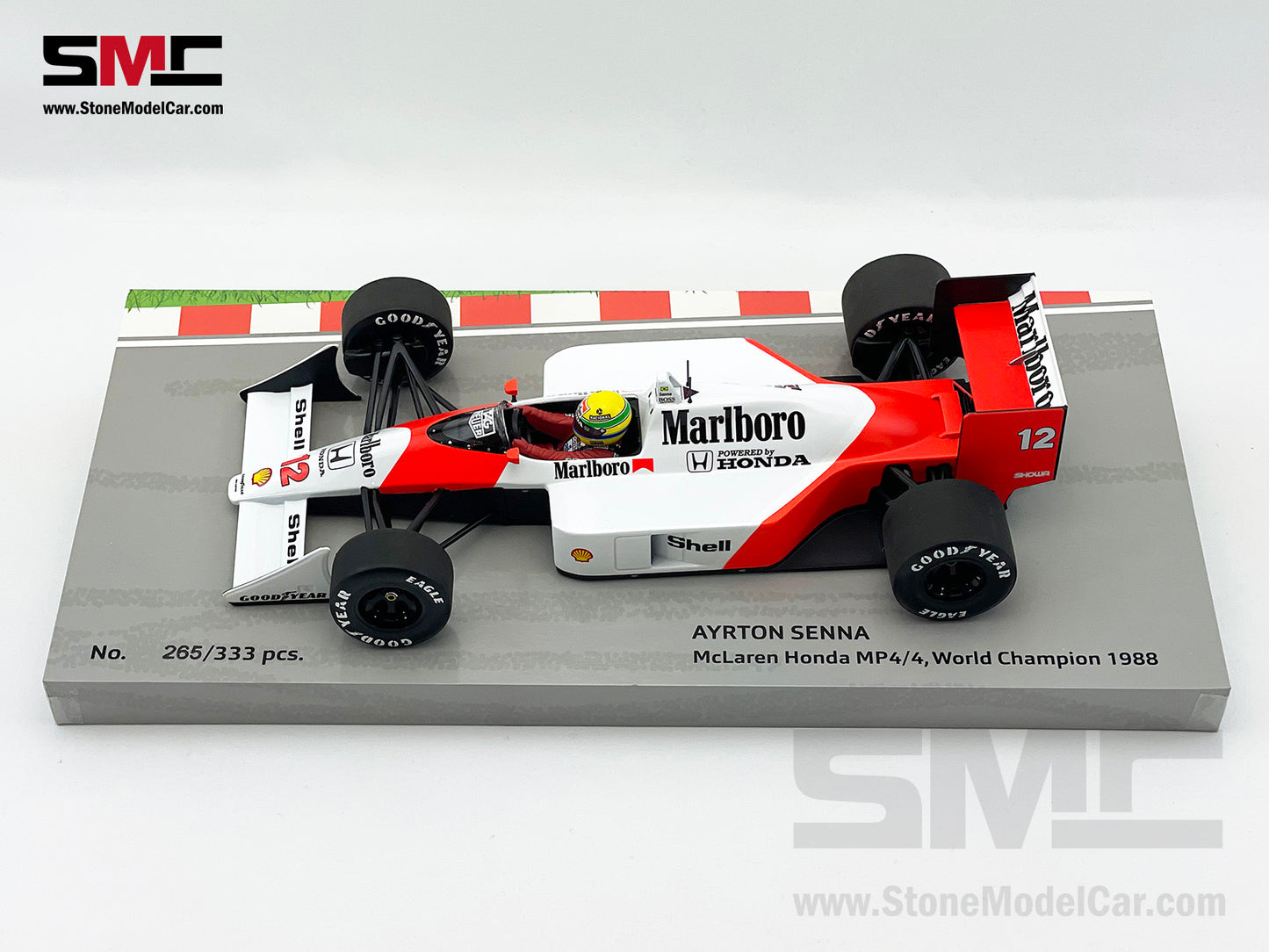 Mclaren MP4/4 #12 Ayrton Senna 1988 F1 World Champion 1:18 MINICHAMPS Box with Decal