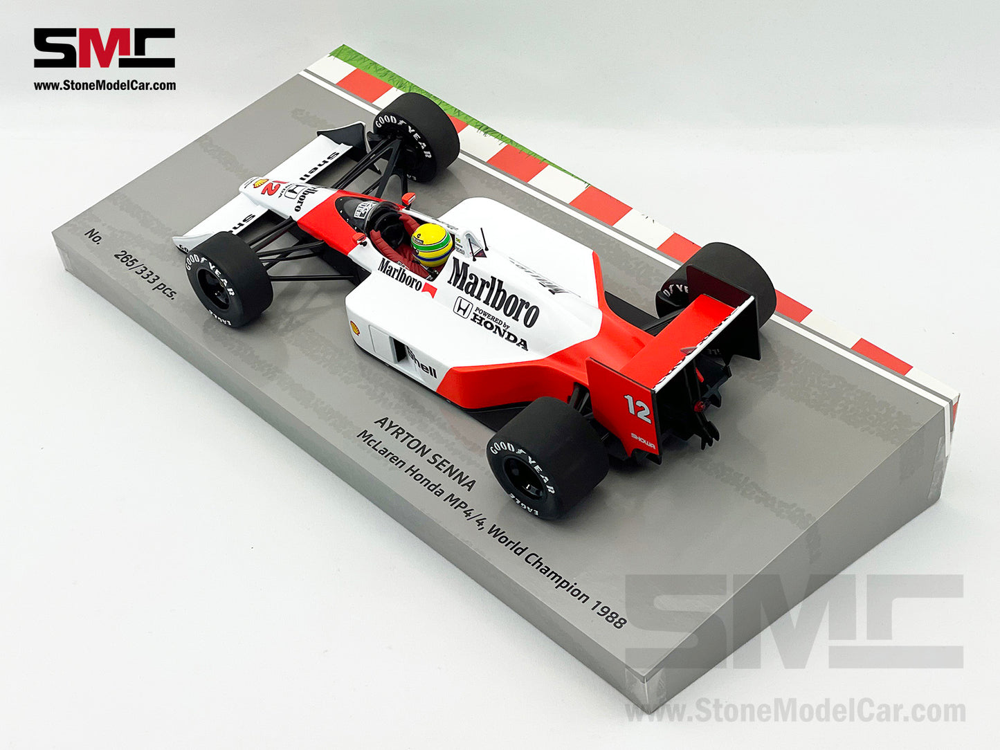 Mclaren MP4/4 #12 Ayrton Senna 1988 F1 World Champion 1:18 MINICHAMPS Box with Decal