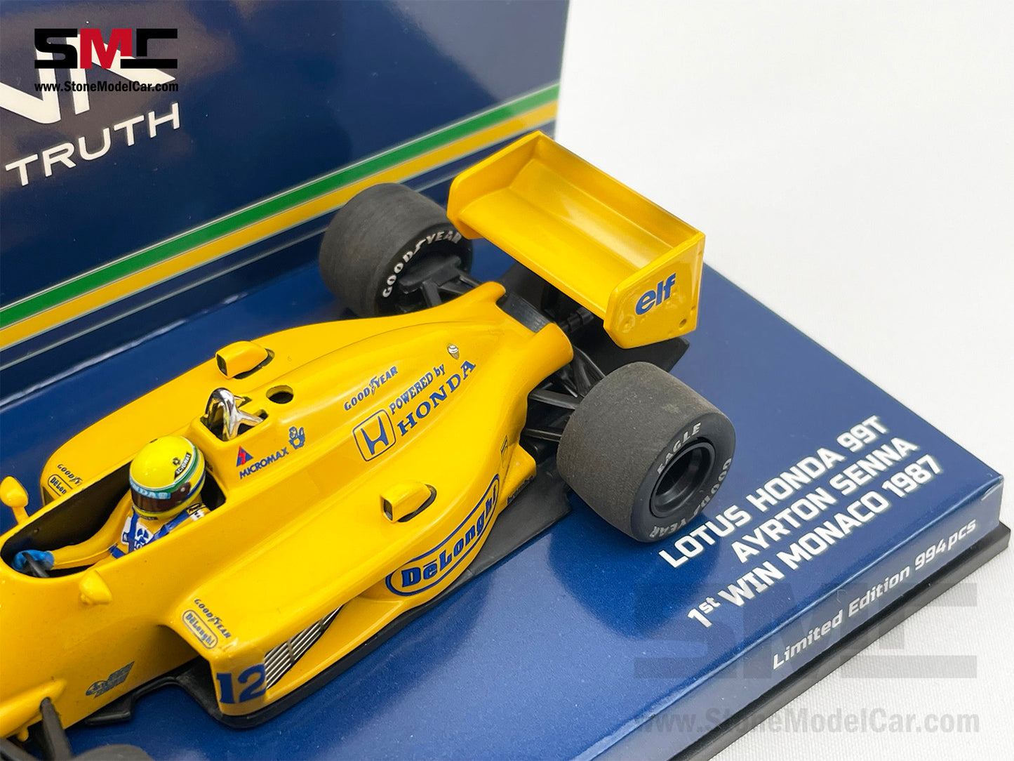 Lotus Honda F1 99T #12 Ayrton Senna Monaco GP Winner 1987 1:43 MINICHAMPS + Decal