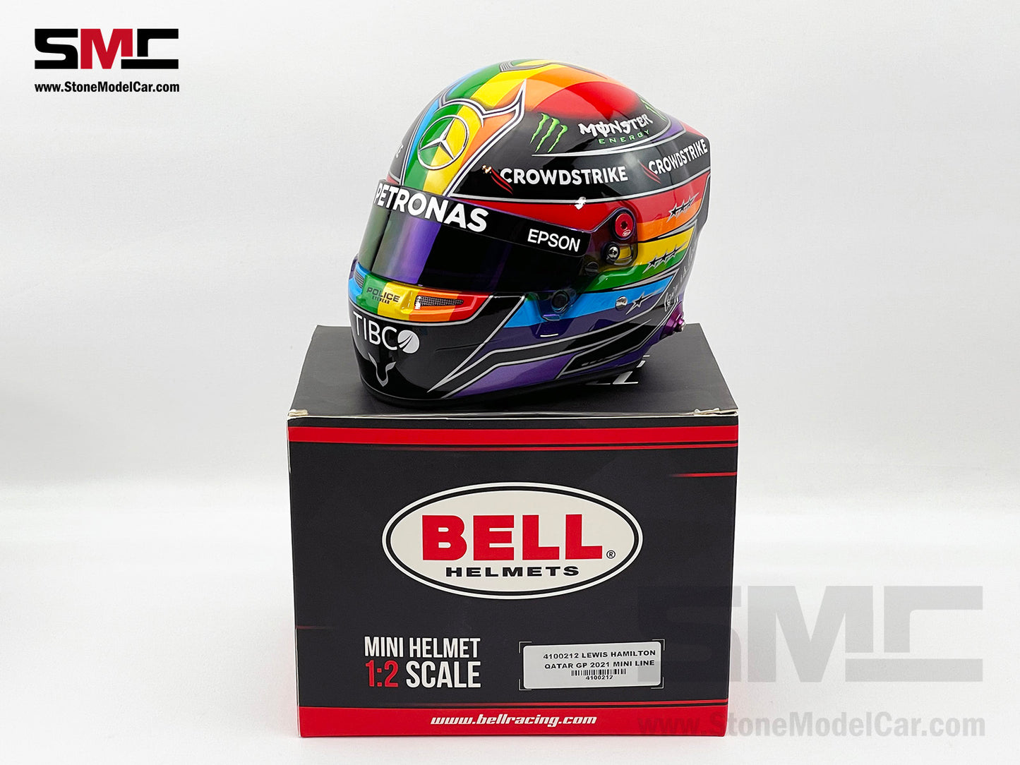 Mercedes F1 W12 #44 Lewis Hamilton 7x World Champion Qatar & Abu Dhabi 2021 Bell 1:2 Helmet