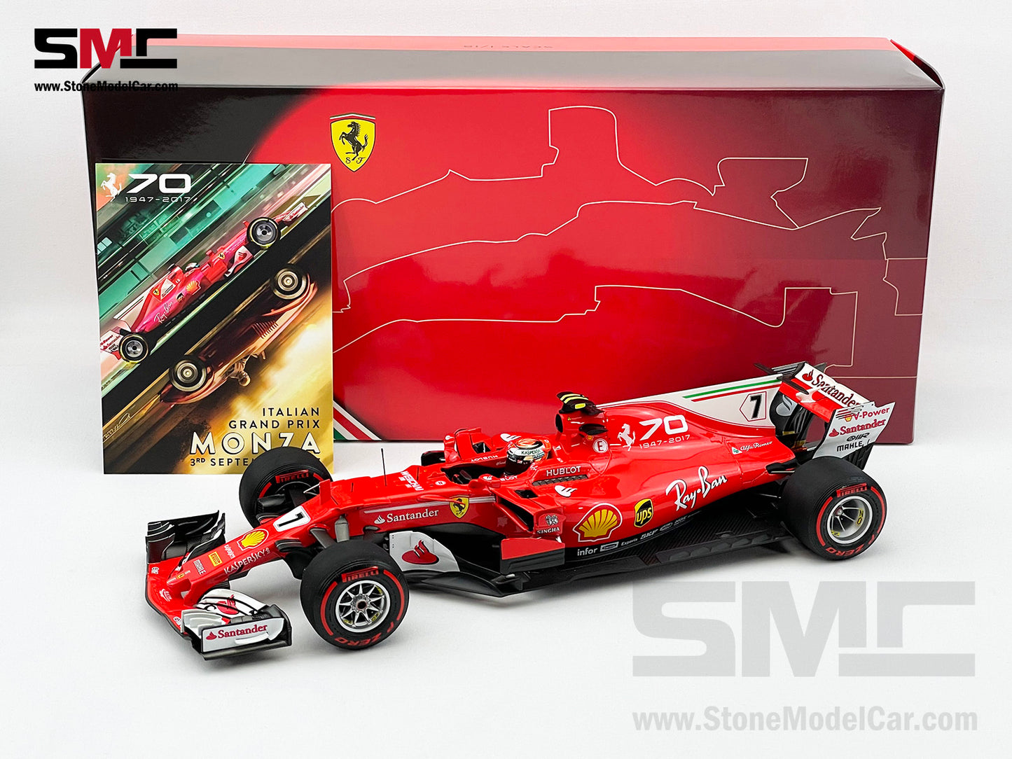 BBR 1:18 Ferrari F1 SF70H #7 Kimi Raikkonen Italy GP Monza 2017 70th Anniversary