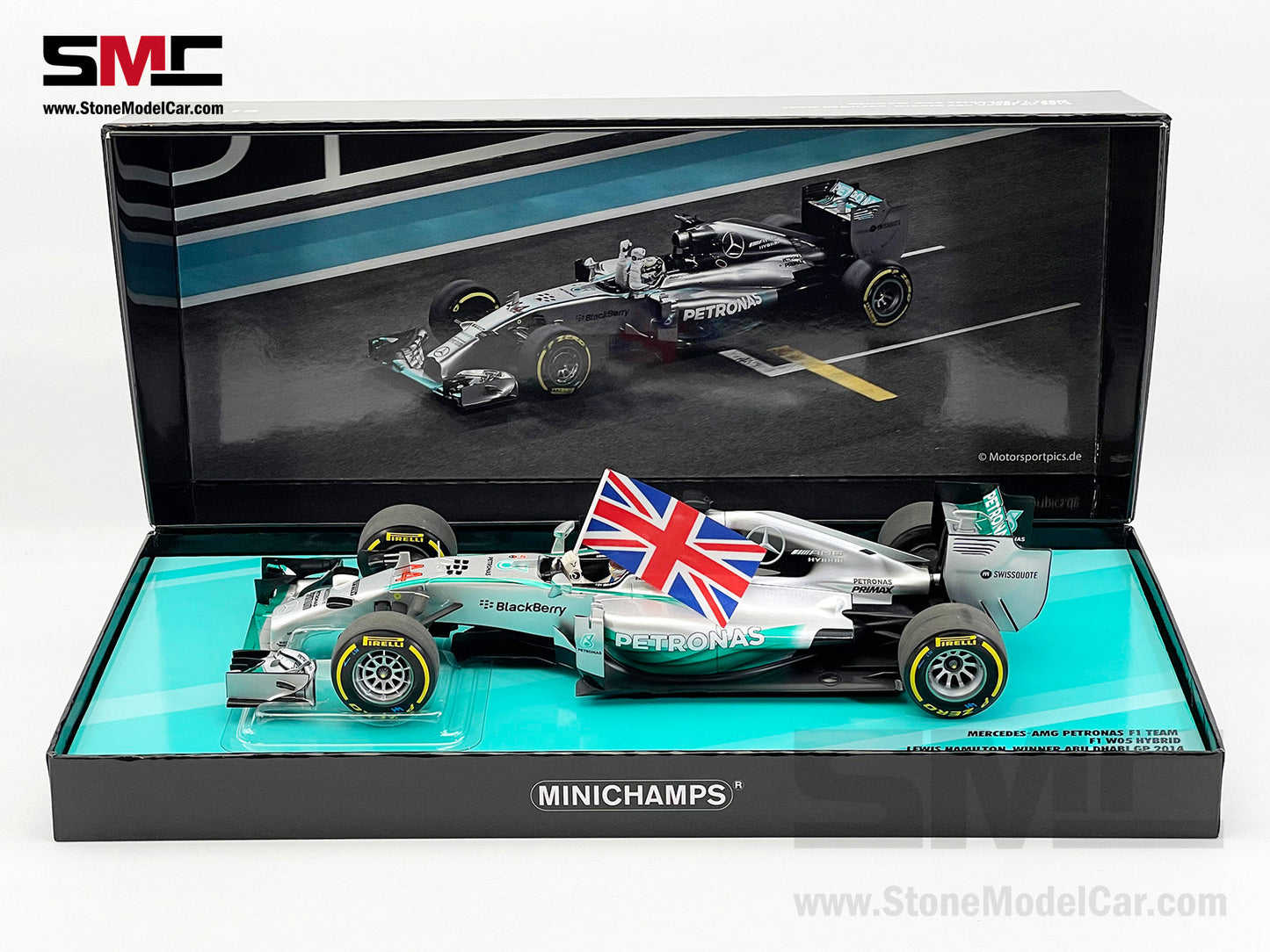 2014 2x World Champion Mercedes F1 W05 #44 Lewis Hamilton Abu Dhabi GP 1:18 MINICHAMPS Gift Box