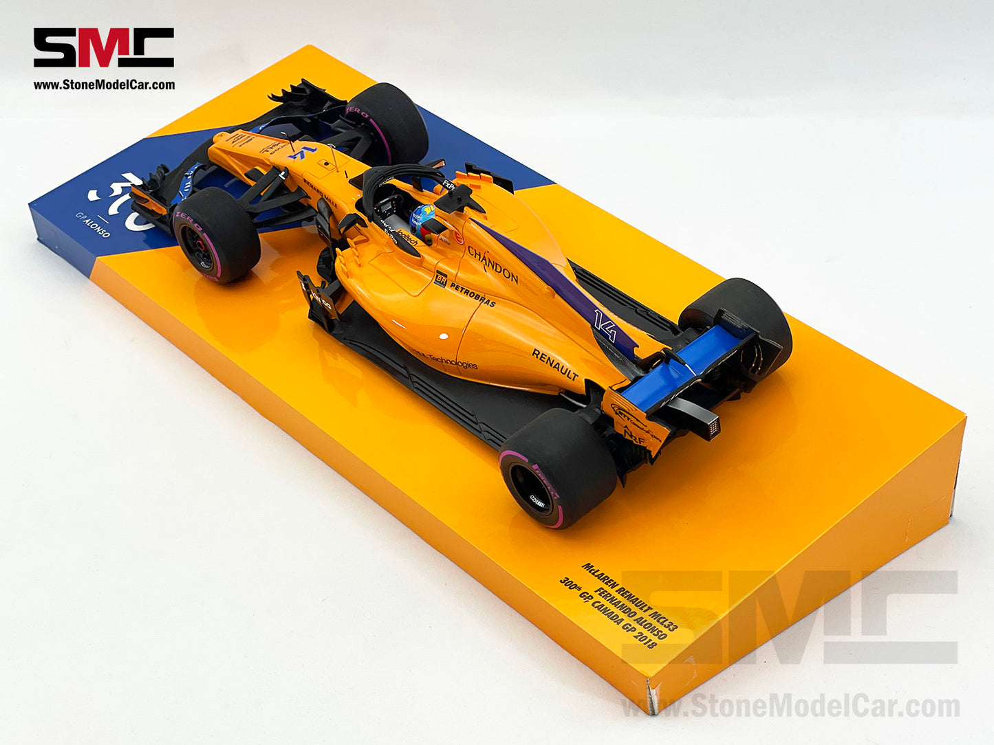 McLaren F1 MCL33 #14 Fernando Alonso Canada 2018 300th GP 1:18 MINICHAMPS Gift Box