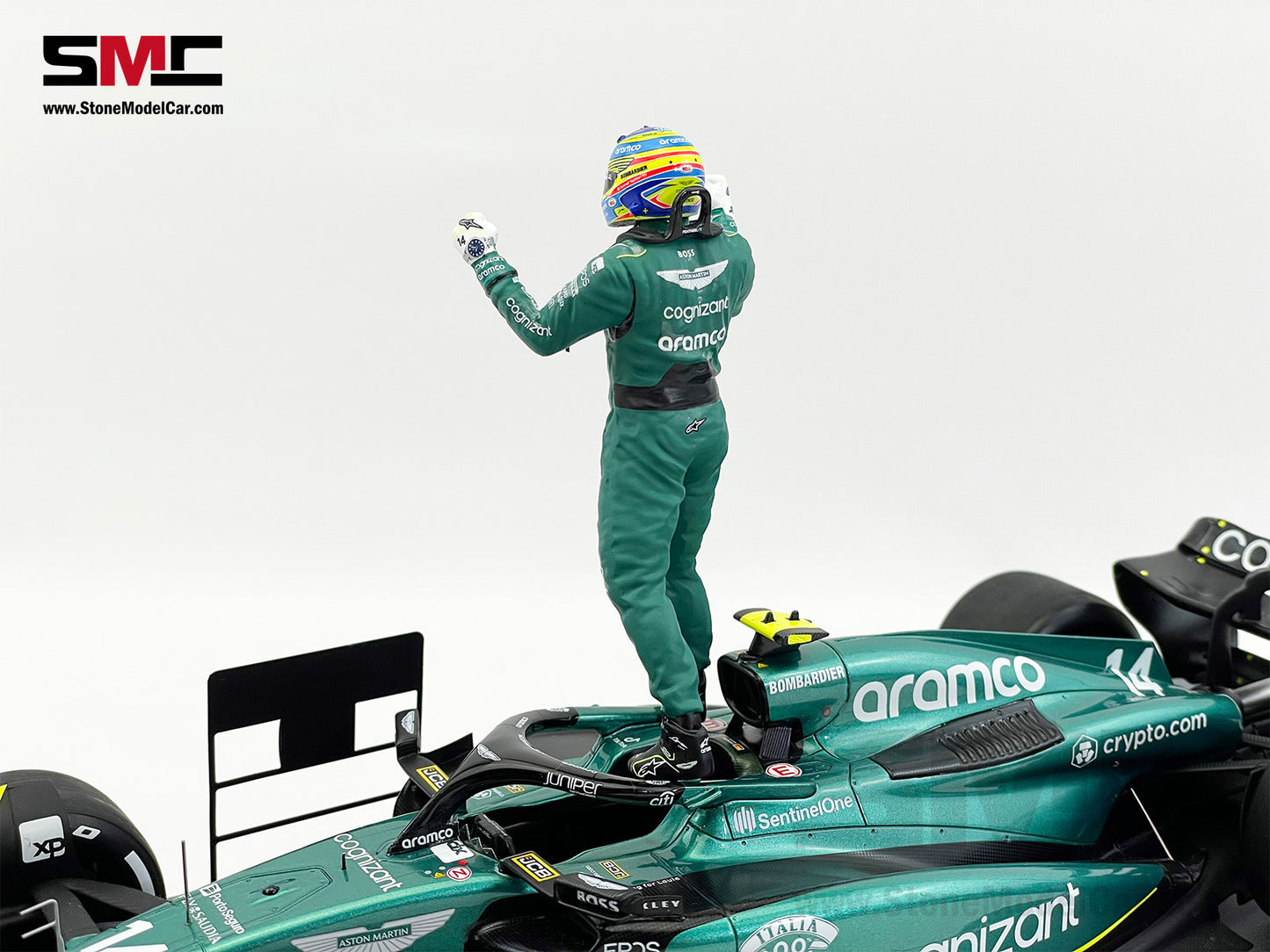 Aston Martin F1 AMR23 #14 Fernando Alonso Saudi Arabian GP 100th Career Podium 2023 1:18 Spark Figure Edition