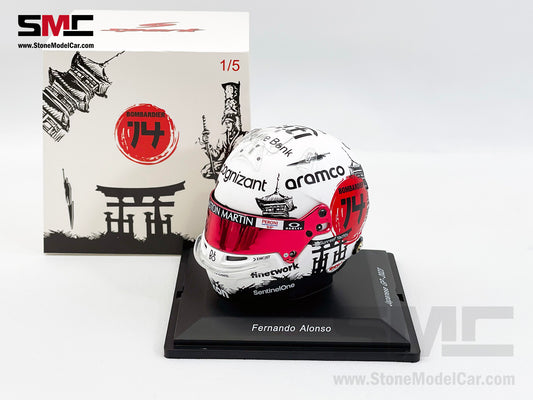 Aston Martin F1 AMR23 #14 Fernando Alonso Japan GP 2023 Spark 1:5 Miniature Helmet Model