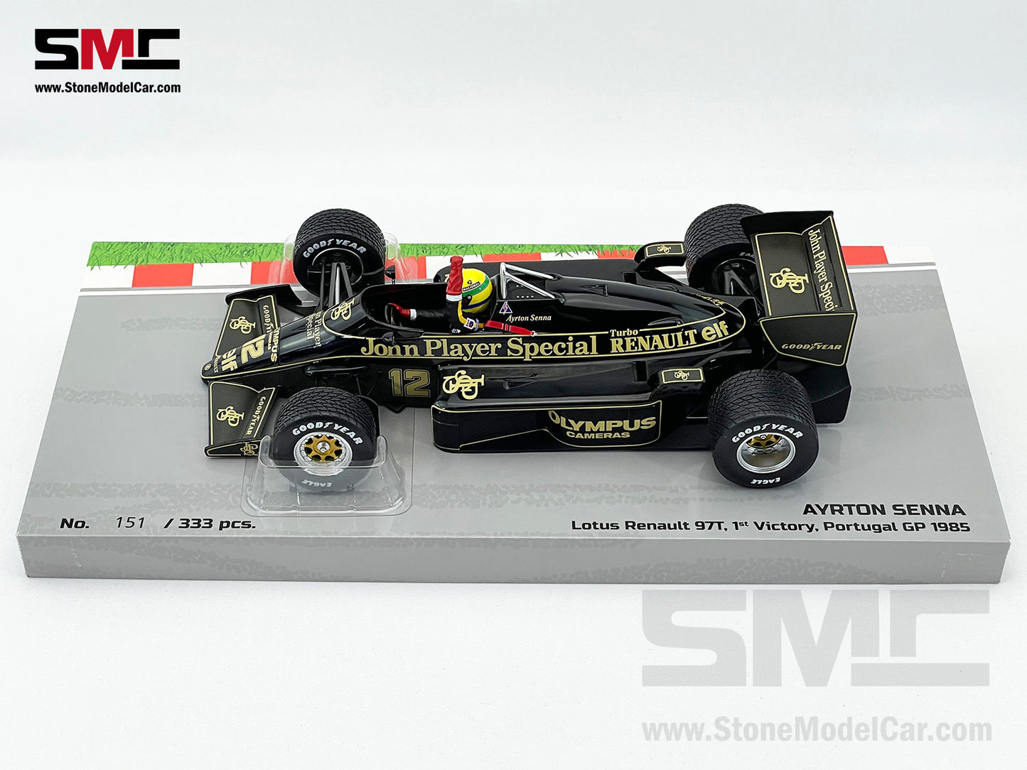 Lotus F1 97T #12 Ayrton Senna Portugal GP 1985 1st Career Win 1:18 MINICHAMPS with JPS Decal