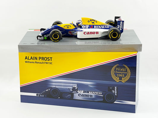 Williams F1 FW15C #2 Alain Prost 1993 World Champion 1:18 MINICHAMPS Gift Box with CAMEL