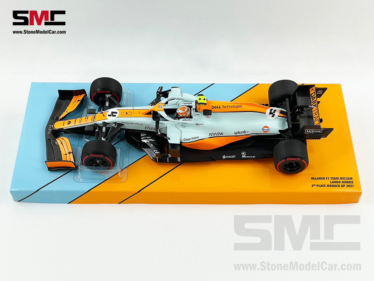 Mclaren F1 MCL35M #4 Lando Norris Monaco 2021 Podium Gulf Livery 1:18 MINICHAMPS Gift Box