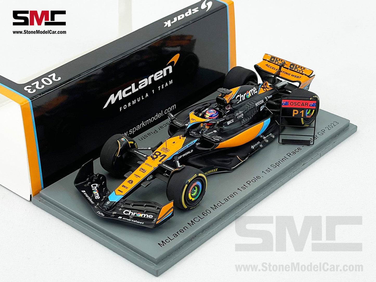 McLaren F1 MCL60 #81 Oscar Piastri 1st Pole & Spirit Race Winner Qatar GP 2023 Spark 1:43 S8927