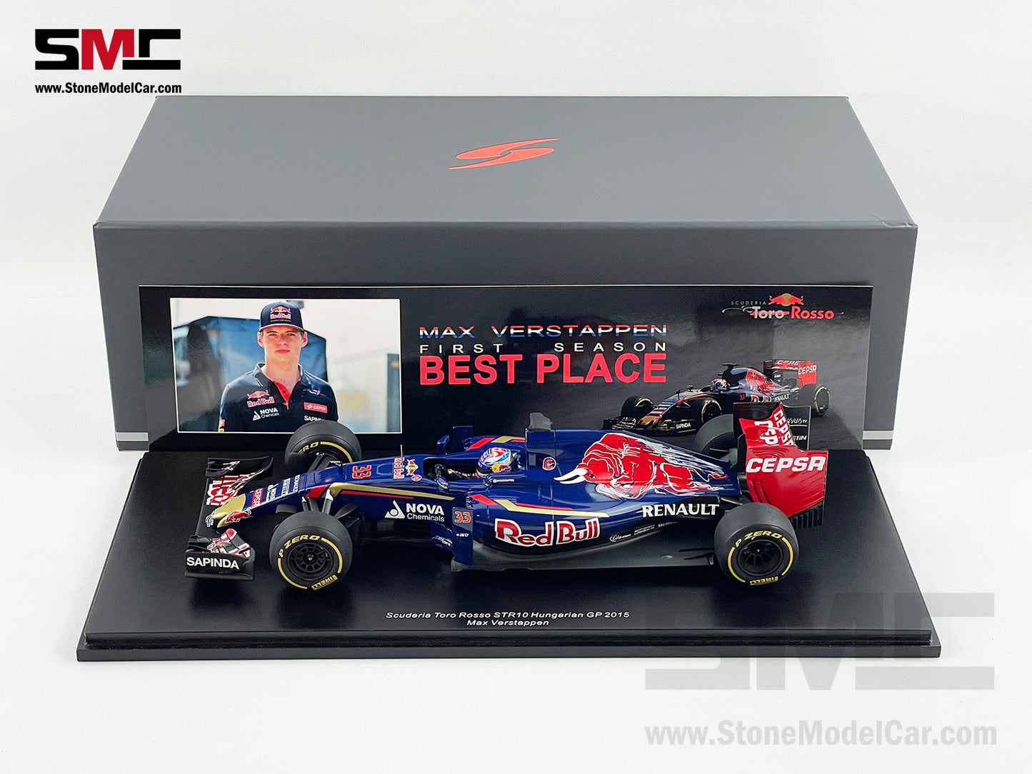 1:18 Spark Toro Rosso F1 STR10 #33 Max Verstappen Hungary GP Best Place in 2015