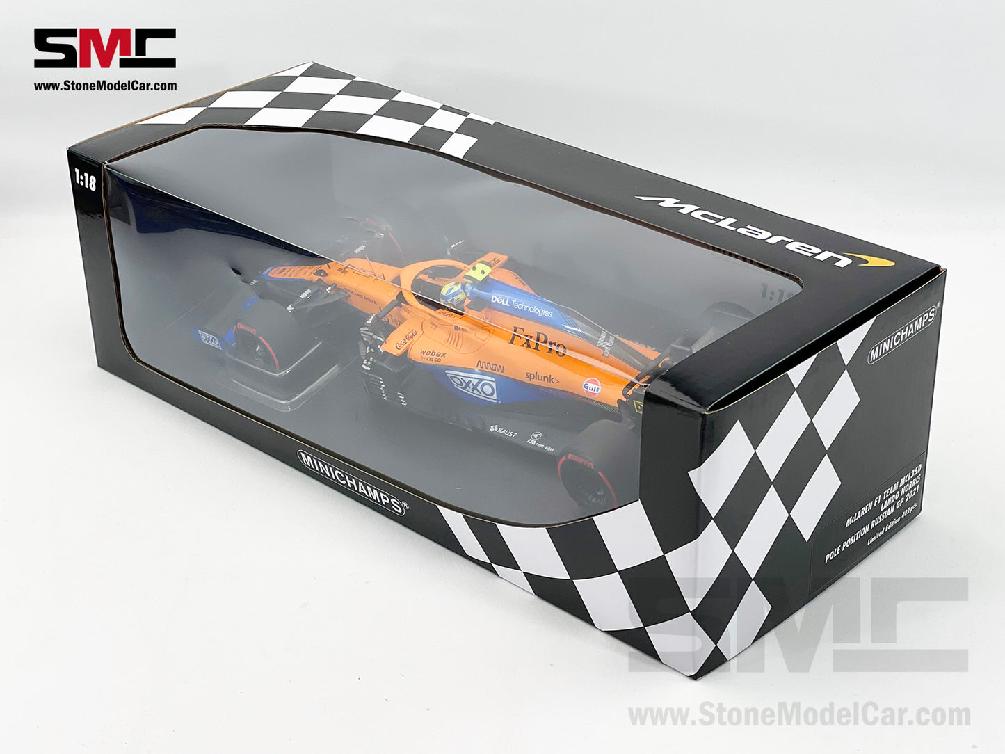 McLaren F1 MCL35M #4 Lando Norris Russia GP 2021 1st Career Pole 1:18 MINICHAMPS