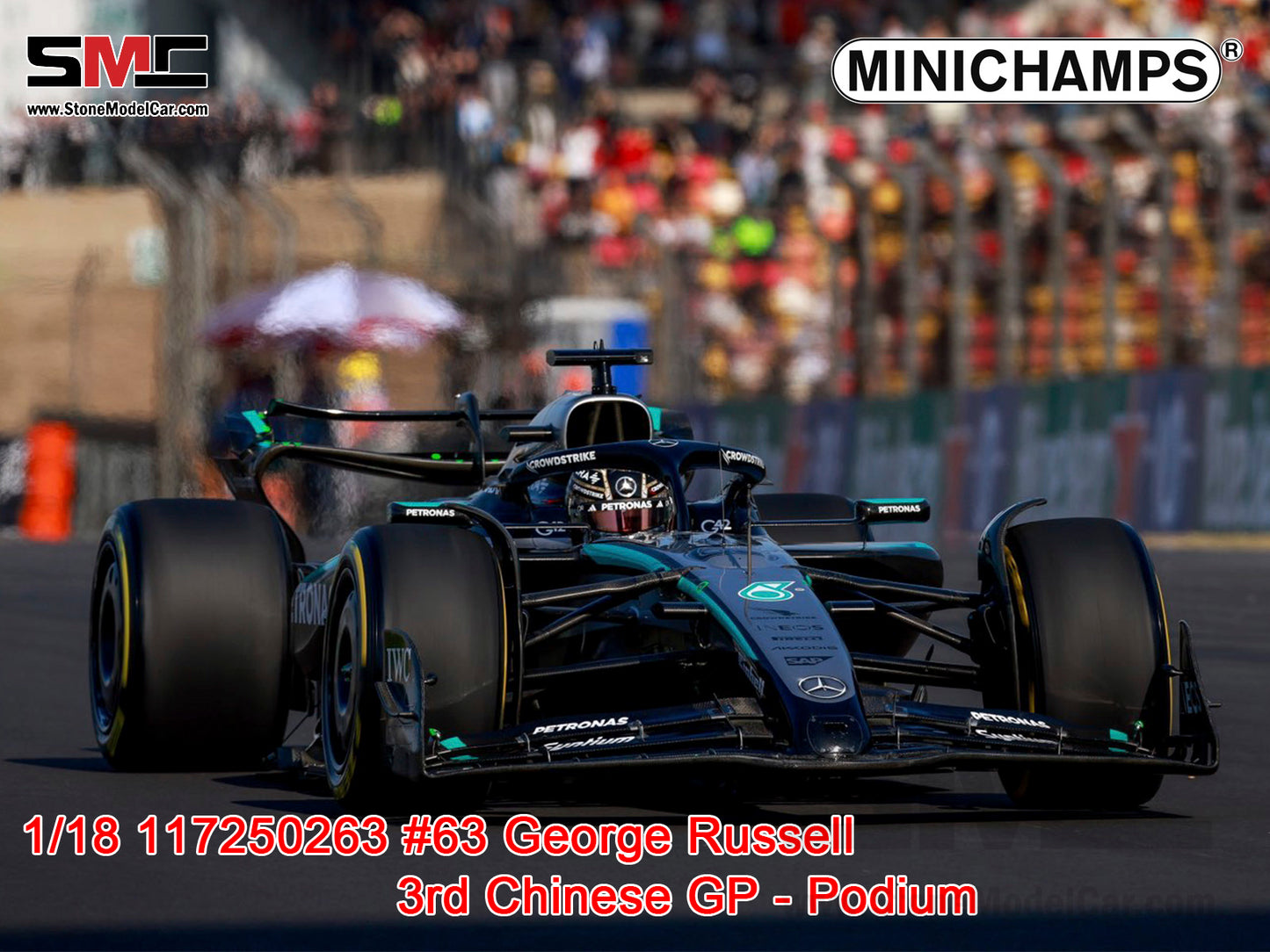 [Pre-Order] Mercedes F1 W16 #63 George Russell Chinese GP 2025 3rd 1:18 MINICHAMPS