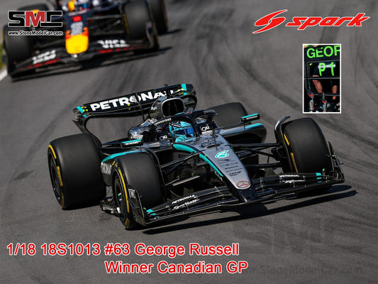 [Pre-Order] Mercedes F1 W16 E Performance #63 George Russell Canadian GP Winner 2025 Spark 1:18 18S1013