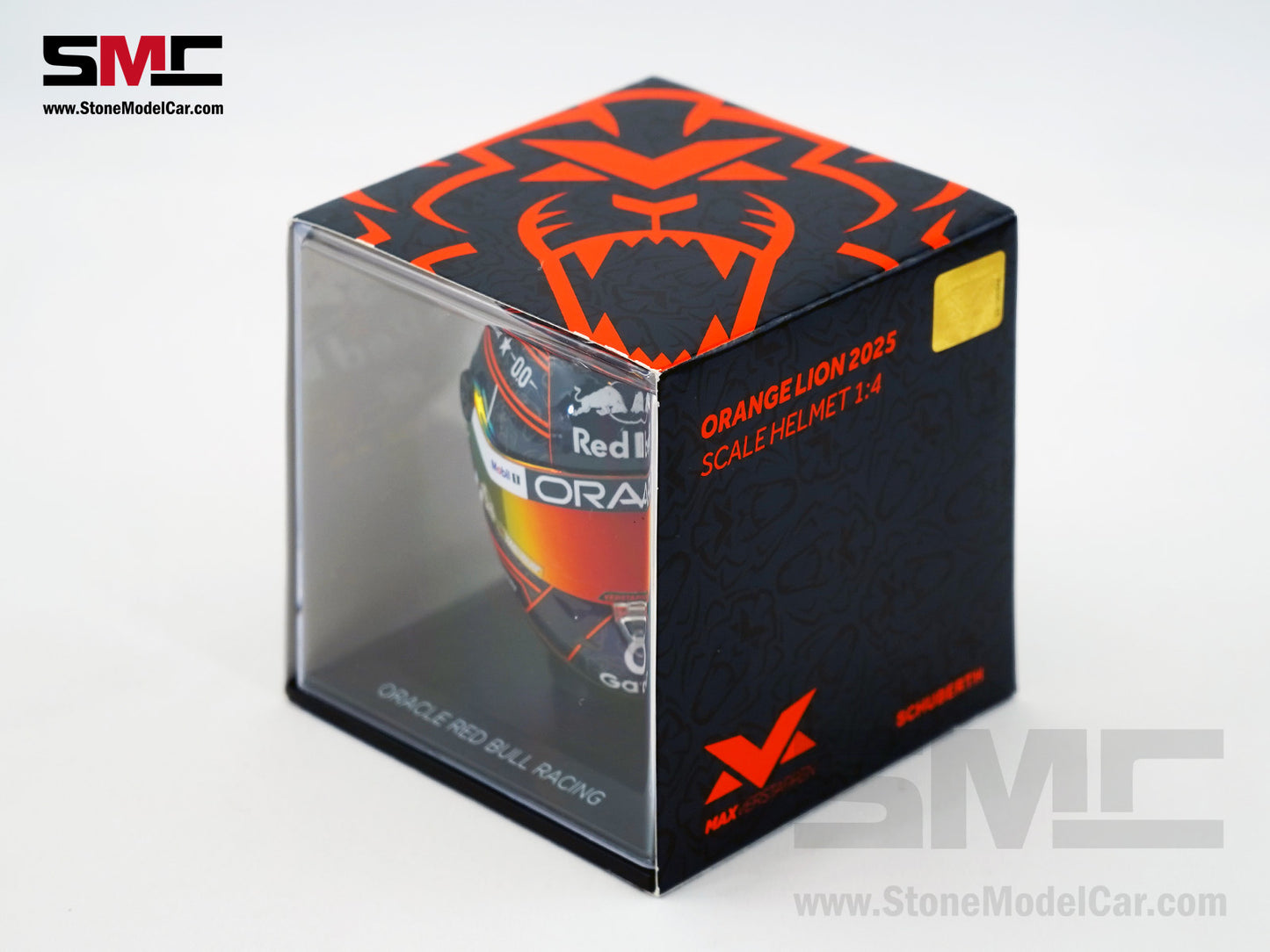 Red Bull F1 RB21 #1 Max Verstappen Orange Lion 2025 Special Livery Schuberth 1:4 Miniature Helmet