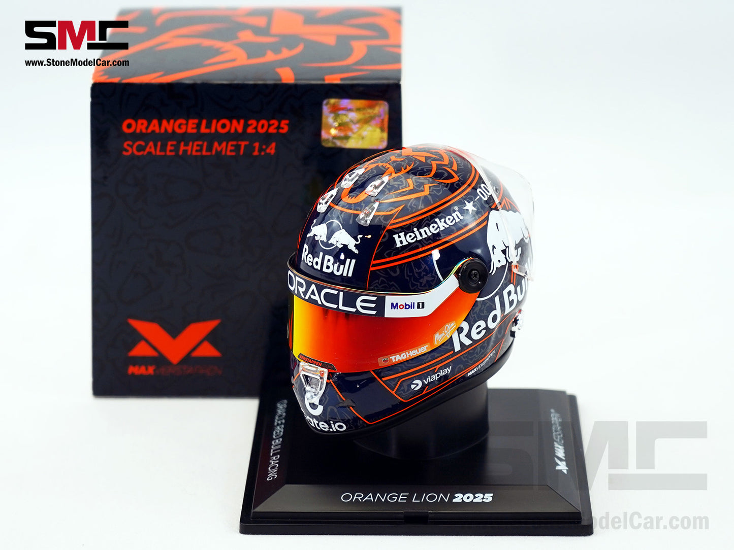 Red Bull F1 RB21 #1 Max Verstappen Orange Lion 2025 Special Livery Schuberth 1:4 Miniature Helmet