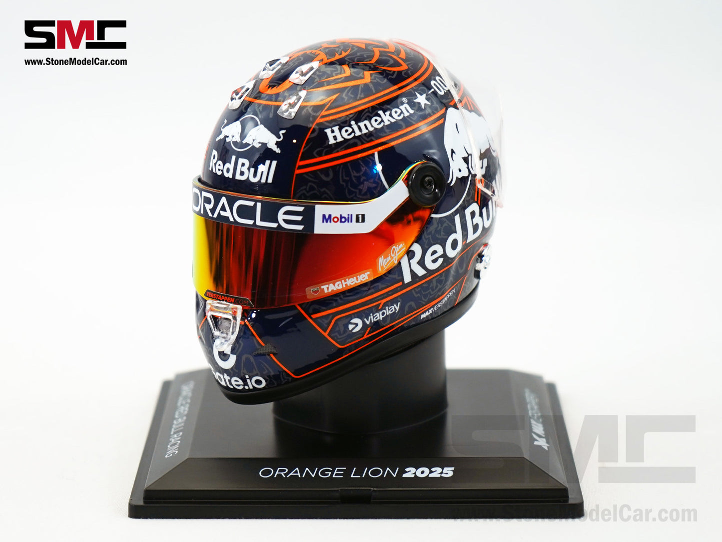 Red Bull F1 RB21 #1 Max Verstappen Orange Lion 2025 Special Livery Schuberth 1:4 Miniature Helmet