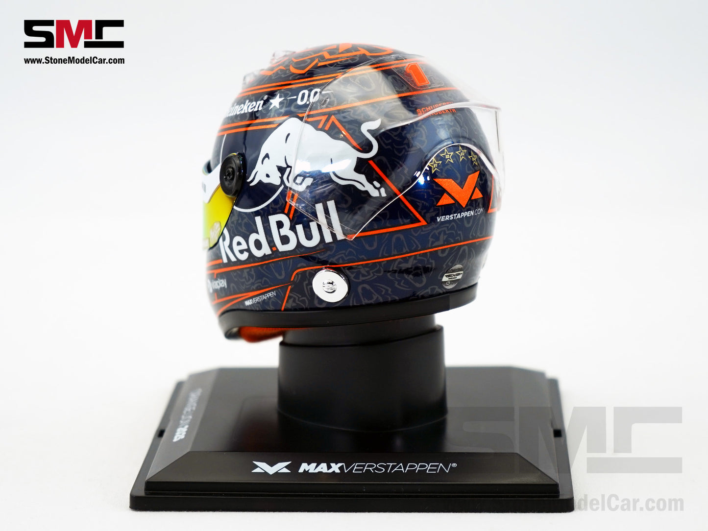 Red Bull F1 RB21 #1 Max Verstappen Orange Lion 2025 Special Livery Schuberth 1:4 Miniature Helmet