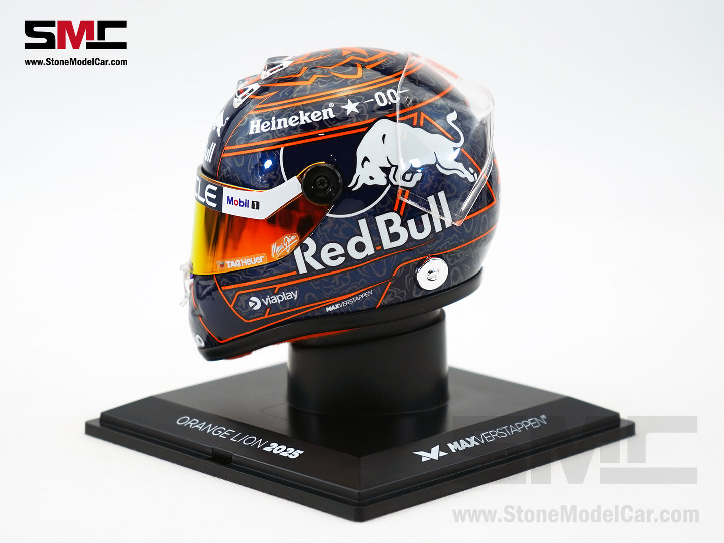 Red Bull F1 RB21 #1 Max Verstappen Orange Lion 2025 Special Livery Schuberth 1:4 Miniature Helmet