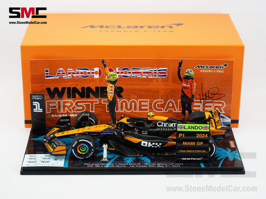 McLaren F1 MCL38 #4 Lando Norris Miami GP 2024 1st Career Win 1:18 Spark Figure Special Edition