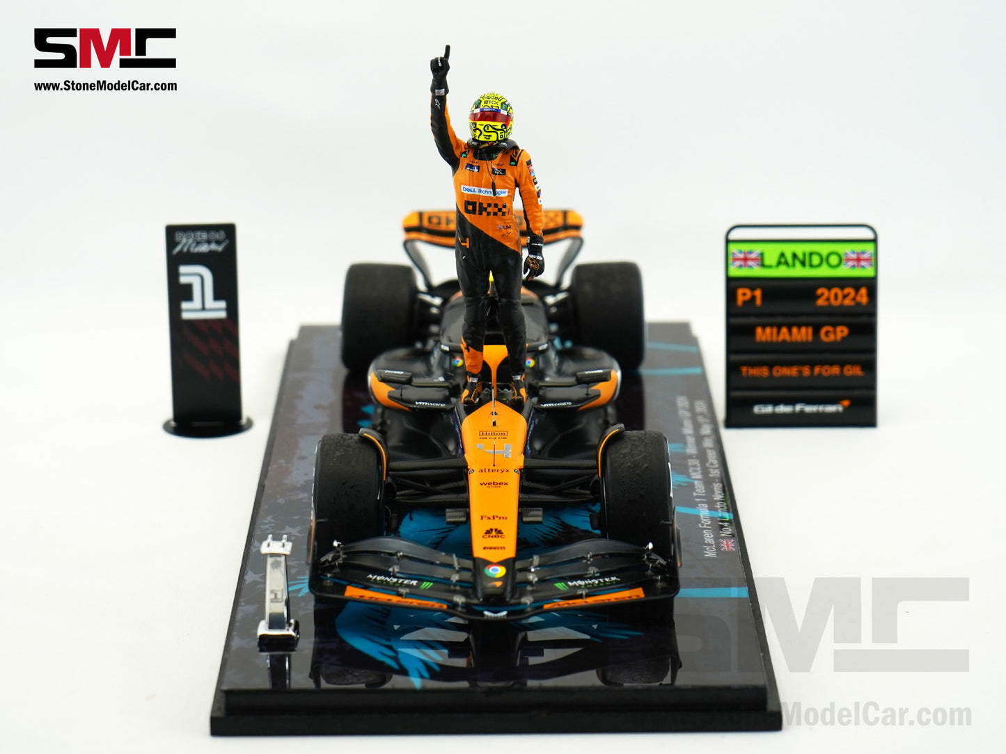 McLaren F1 MCL38 #4 Lando Norris Miami GP 2024 1st Career Win 1:18 Spark Figure Special Edition