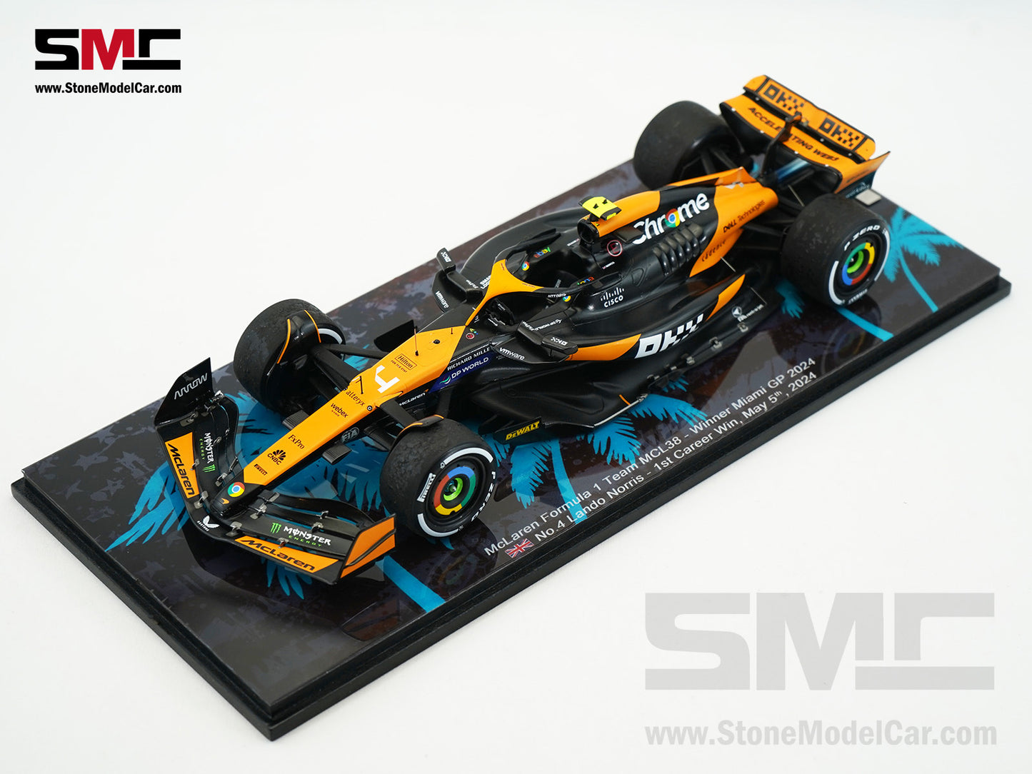 McLaren F1 MCL38 #4 Lando Norris Miami GP 2024 1st Career Win 1:18 Spark Figure Special Edition