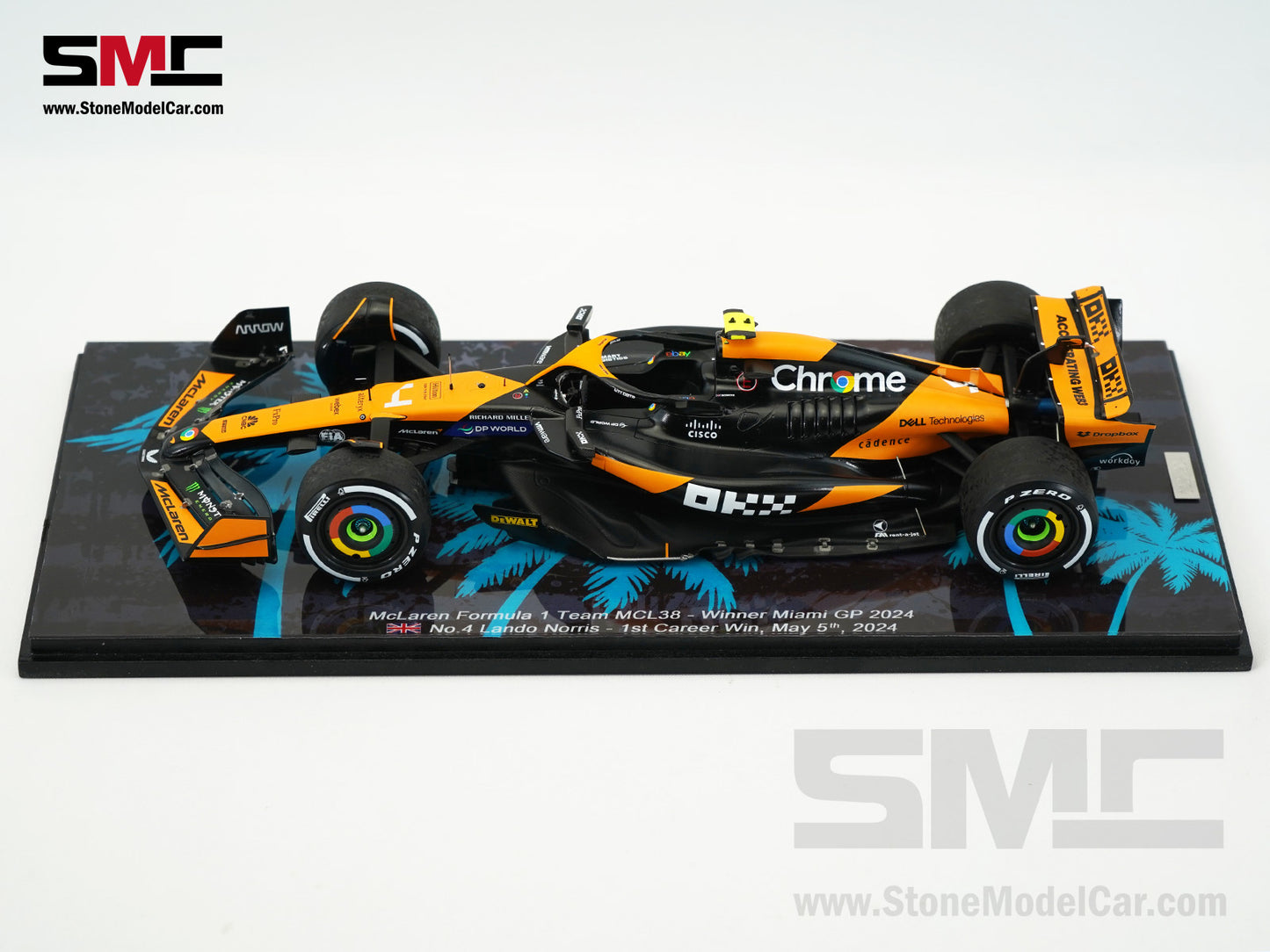 McLaren F1 MCL38 #4 Lando Norris Miami GP 2024 1st Career Win 1:18 Spark Figure Special Edition