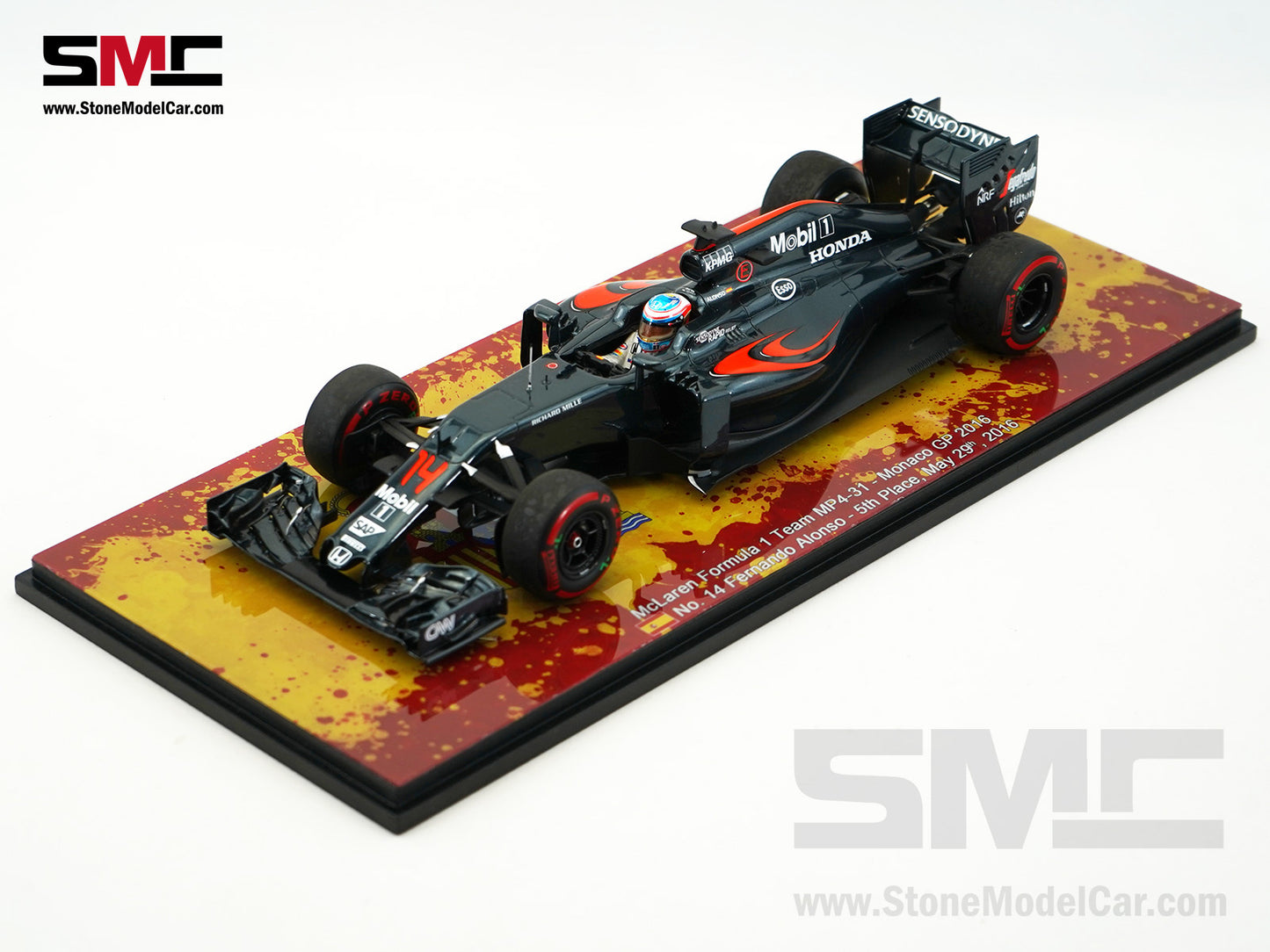 McLaren F1 MP4-31 #14 Fernando Alonso Monaco GP 2016 5th Place 1:18 Spark 18S248S