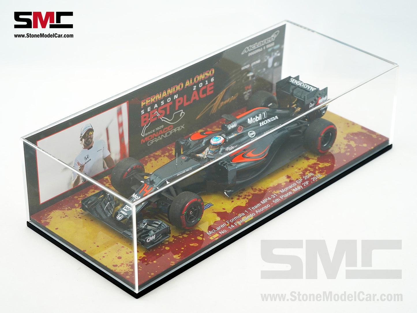 McLaren F1 MP4-31 #14 Fernando Alonso Monaco GP 2016 5th Place 1:18 Spark 18S248S