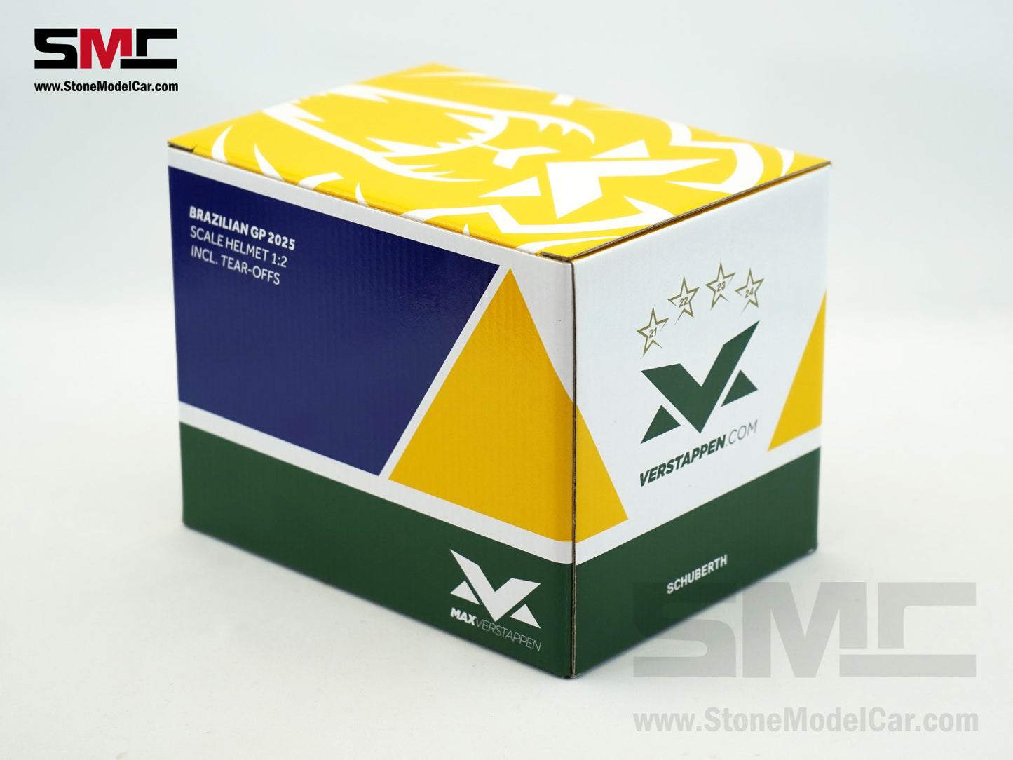Red Bull F1 RB21 #1 Max Verstappen Brazil GP 2025 Special Livery Schuberth 1:2 Miniature Helmet