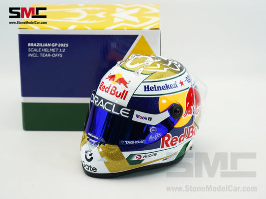 Red Bull F1 RB21 #1 Max Verstappen Brazil GP 2025 Special Livery Schuberth 1:2 Miniature Helmet